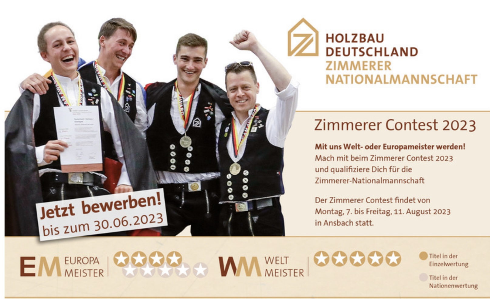 Read more about the article ZIMMERER CONTEST 2023: JUNGE TALENTE FÜR DIE ZIMMERER-NATIONALMANNSCHAFT GESUCHT!